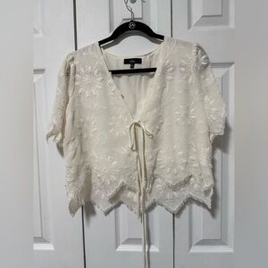 Lulu's Ivory Floral Embroidered Blouse